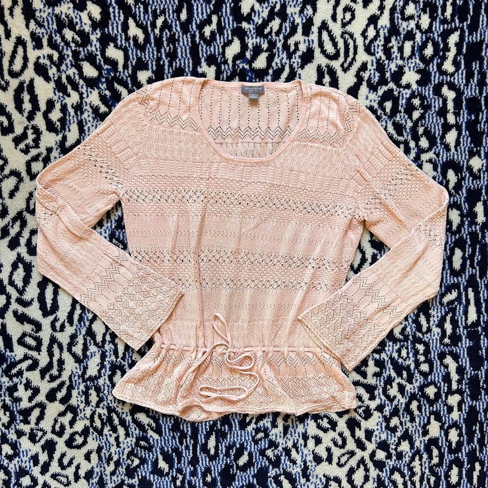 Ann Taylor pink silk blend flare sleeve tie waste blouse, size L